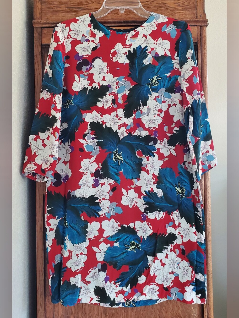 ERDEM EMMA RED FLORAL SILK SHIFT MINI DRESS US/10 EXCELLENT LIKE NEW $750